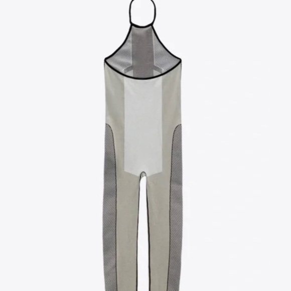 Zara contour collection gray colorblock‎ open back halter stretch jumpsuit M/L - Picture 7 of 14